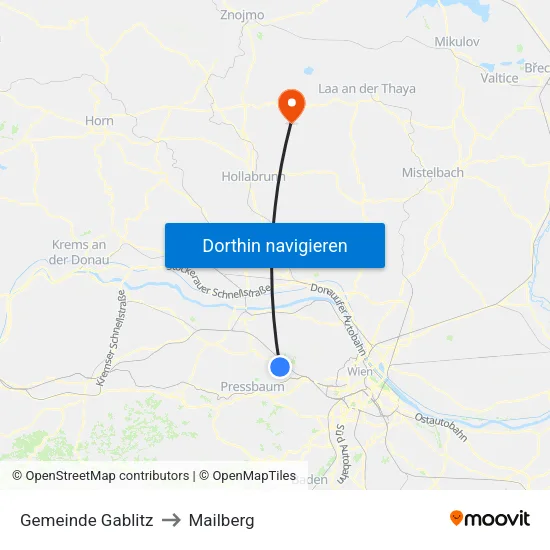 Gemeinde Gablitz to Mailberg map
