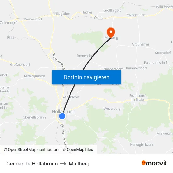 Gemeinde Hollabrunn to Mailberg map
