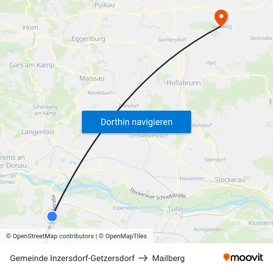 Gemeinde Inzersdorf-Getzersdorf to Mailberg map