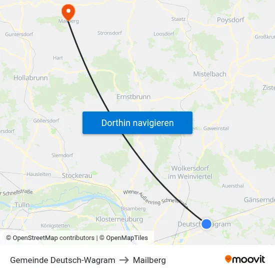 Gemeinde Deutsch-Wagram to Mailberg map