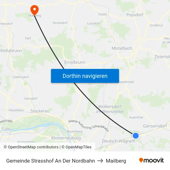 Gemeinde Strasshof An Der Nordbahn to Mailberg map