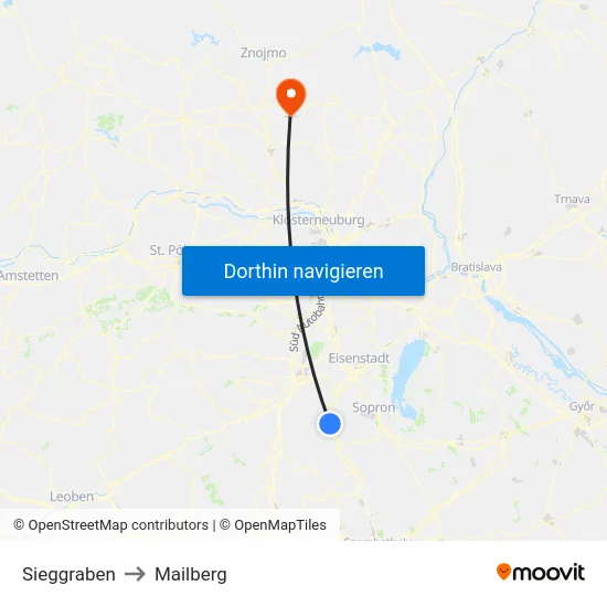 Sieggraben to Mailberg map