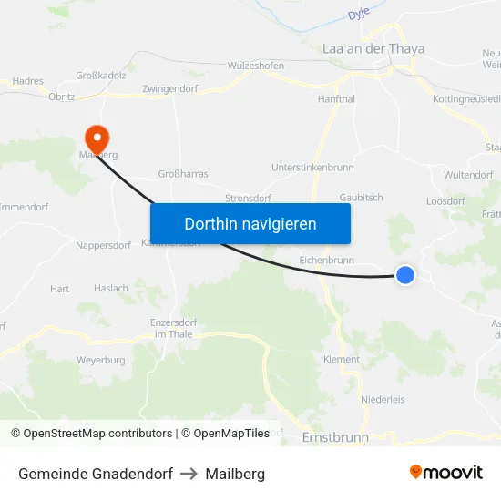 Gemeinde Gnadendorf to Mailberg map