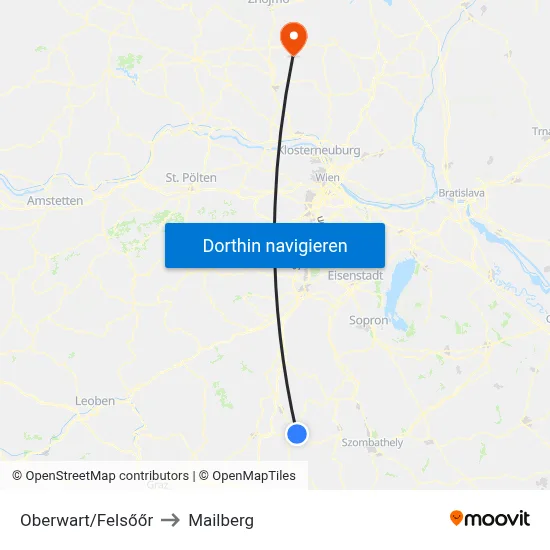 Oberwart/Felsőőr to Mailberg map