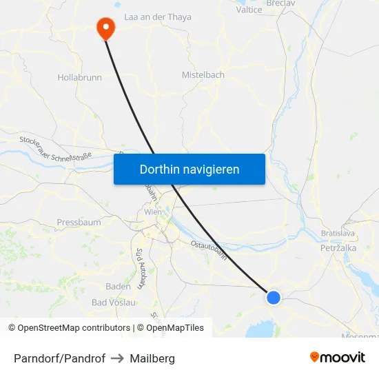 Parndorf/Pandrof to Mailberg map