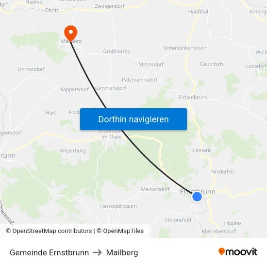Gemeinde Ernstbrunn to Mailberg map