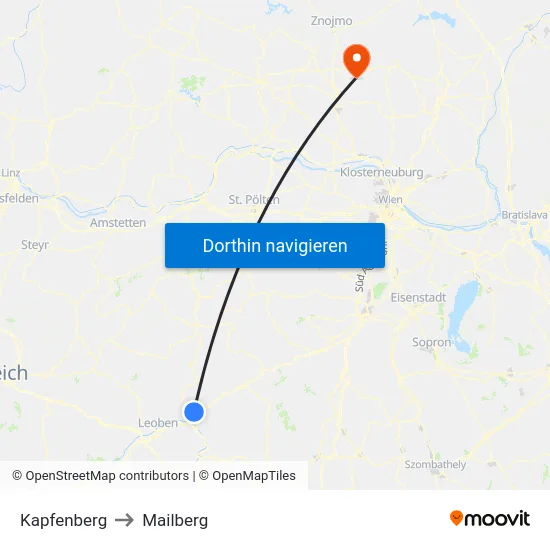 Kapfenberg to Mailberg map