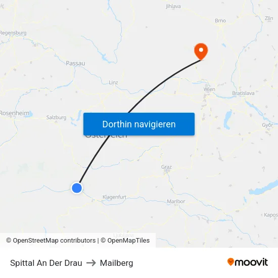 Spittal An Der Drau to Mailberg map