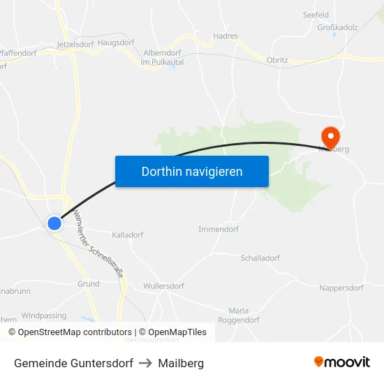 Gemeinde Guntersdorf to Mailberg map