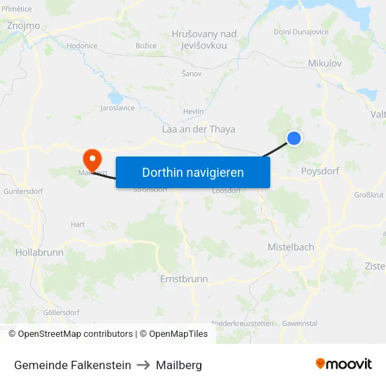Gemeinde Falkenstein to Mailberg map