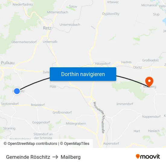 Gemeinde Röschitz to Mailberg map