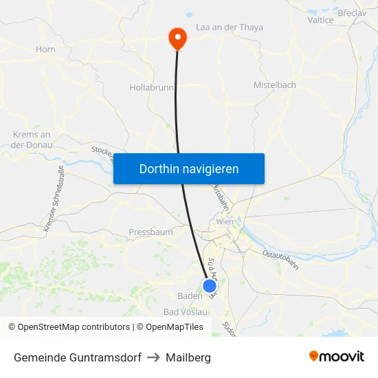 Gemeinde Guntramsdorf to Mailberg map