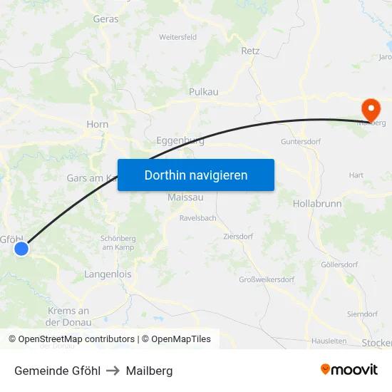 Gemeinde Gföhl to Mailberg map