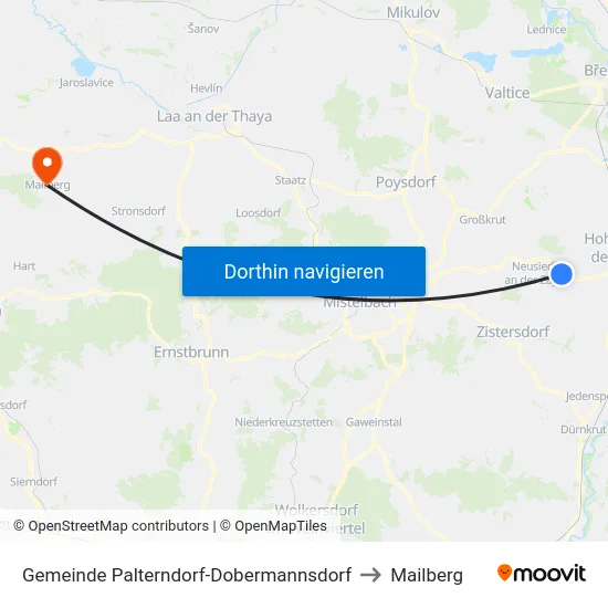 Gemeinde Palterndorf-Dobermannsdorf to Mailberg map