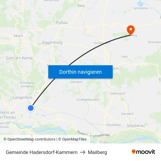 Gemeinde Hadersdorf-Kammern to Mailberg map