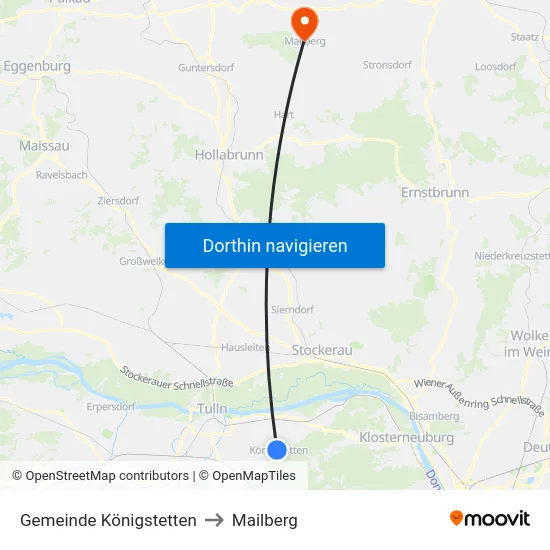 Gemeinde Königstetten to Mailberg map