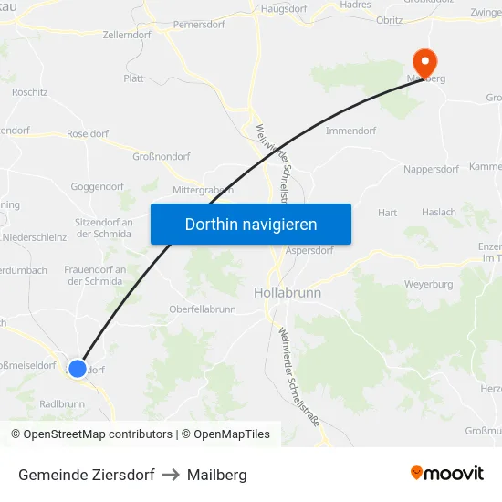 Gemeinde Ziersdorf to Mailberg map
