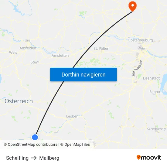 Scheifling to Mailberg map