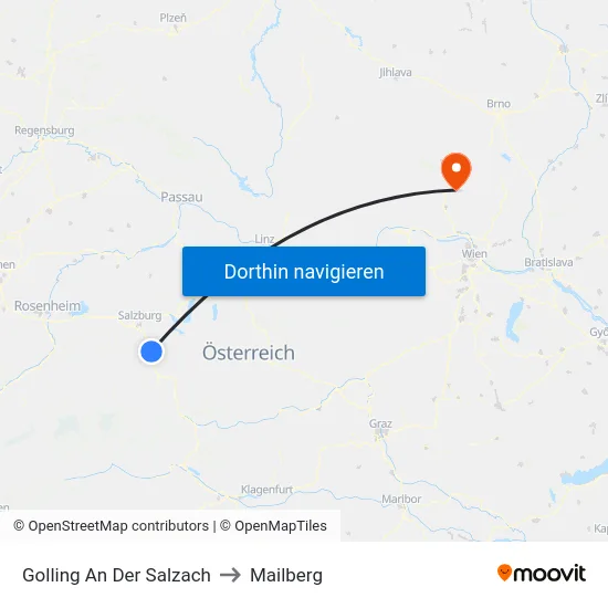 Golling An Der Salzach to Mailberg map