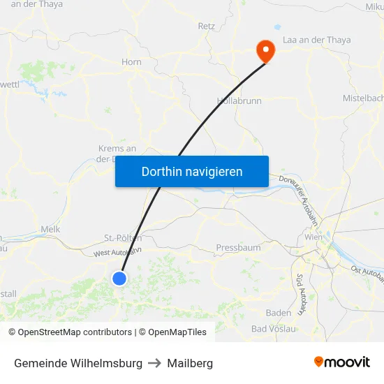 Gemeinde Wilhelmsburg to Mailberg map
