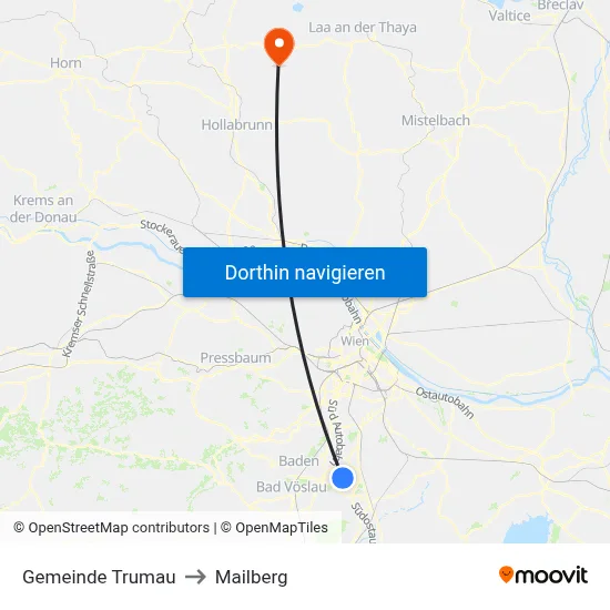 Gemeinde Trumau to Mailberg map