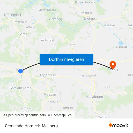 Gemeinde Horn to Mailberg map