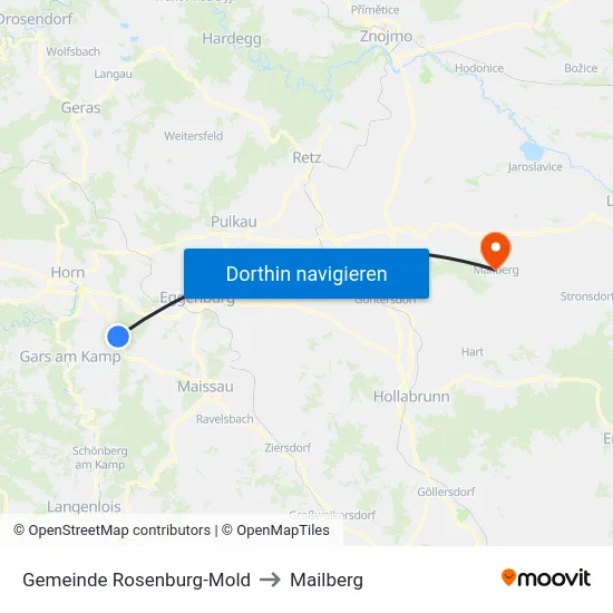 Gemeinde Rosenburg-Mold to Mailberg map