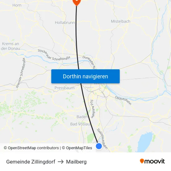 Gemeinde Zillingdorf to Mailberg map