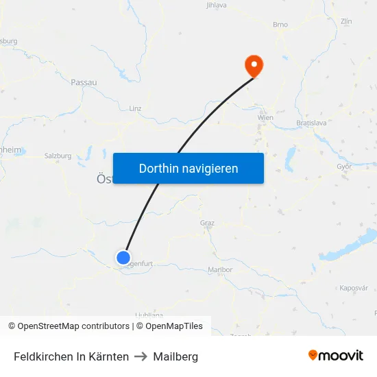 Feldkirchen In Kärnten to Mailberg map