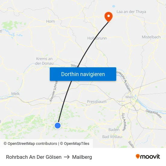 Rohrbach An Der Gölsen to Mailberg map