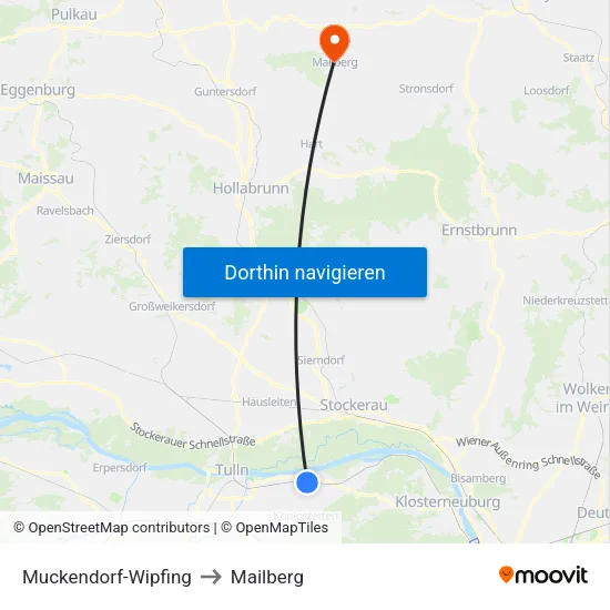 Muckendorf-Wipfing to Mailberg map