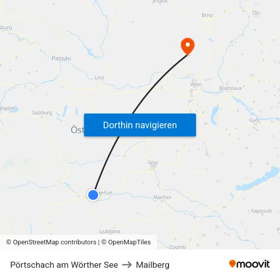 Pörtschach am Wörther See to Mailberg map