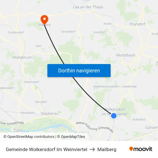 Gemeinde Wolkersdorf Im Weinviertel to Mailberg map