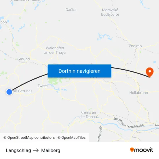 Langschlag to Mailberg map