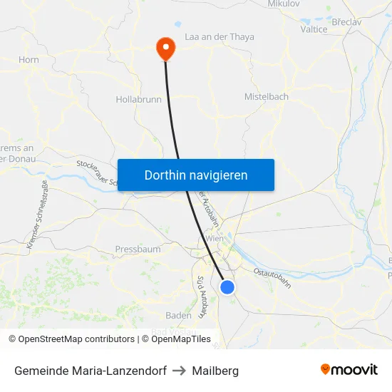 Gemeinde Maria-Lanzendorf to Mailberg map