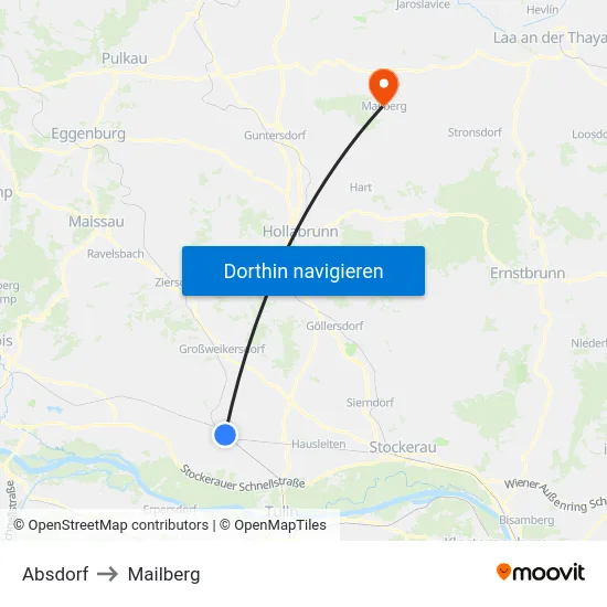 Absdorf to Mailberg map