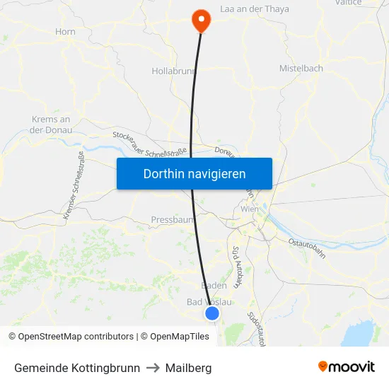 Gemeinde Kottingbrunn to Mailberg map
