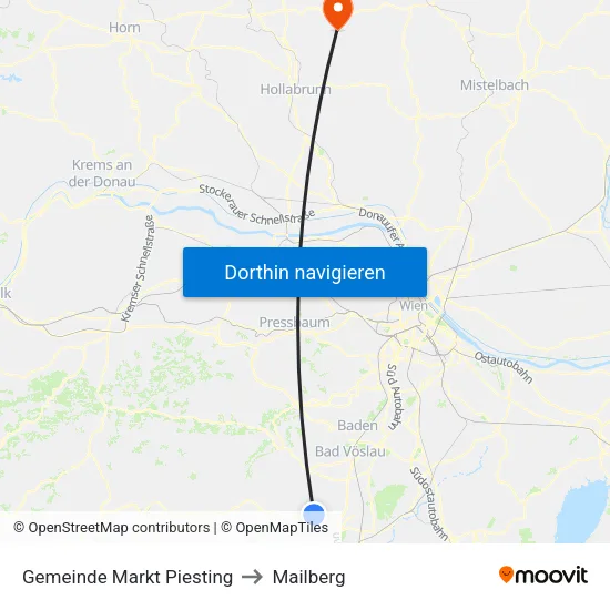 Gemeinde Markt Piesting to Mailberg map