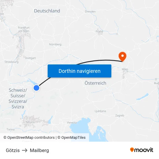 Götzis to Mailberg map