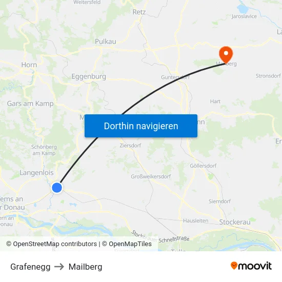 Grafenegg to Mailberg map