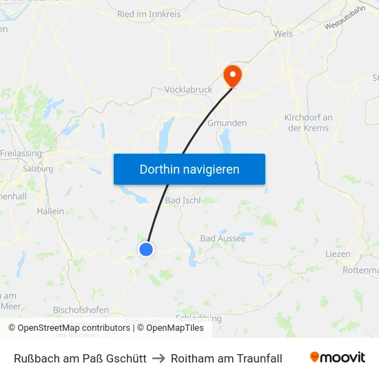 Rußbach am Paß Gschütt to Roitham am Traunfall map
