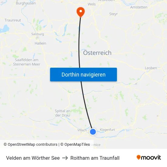 Velden am Wörther See to Roitham am Traunfall map