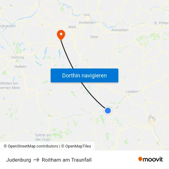 Judenburg to Roitham am Traunfall map