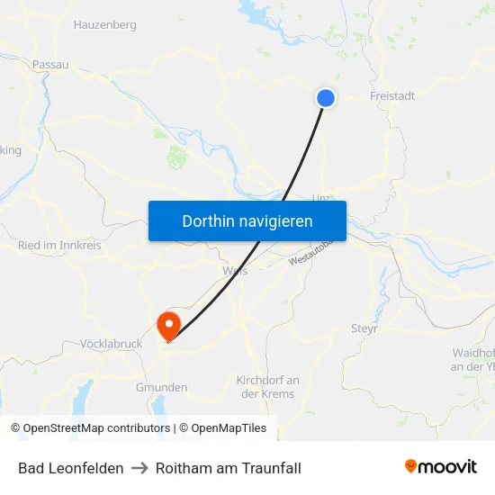 Bad Leonfelden to Roitham am Traunfall map