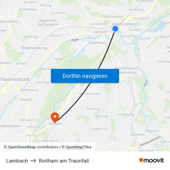 Lambach to Roitham am Traunfall map