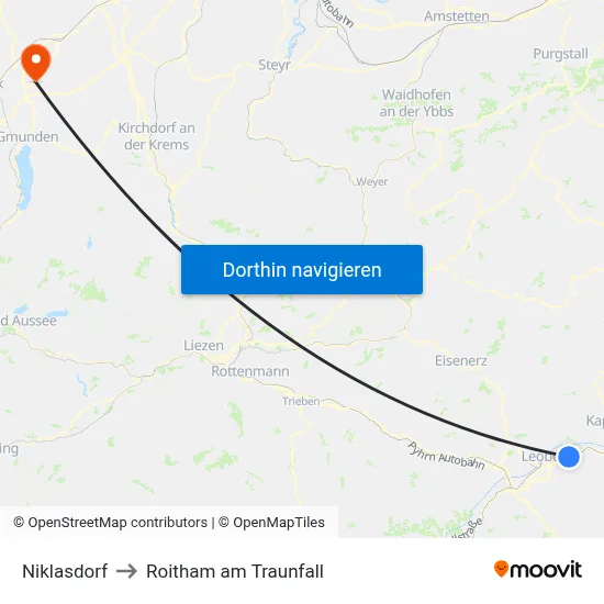 Niklasdorf to Roitham am Traunfall map