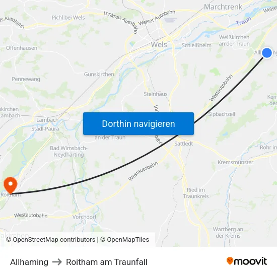 Allhaming to Roitham am Traunfall map