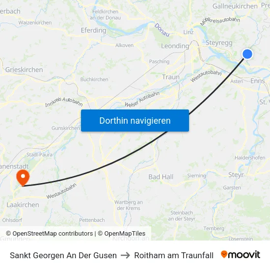 Sankt Georgen An Der Gusen to Roitham am Traunfall map