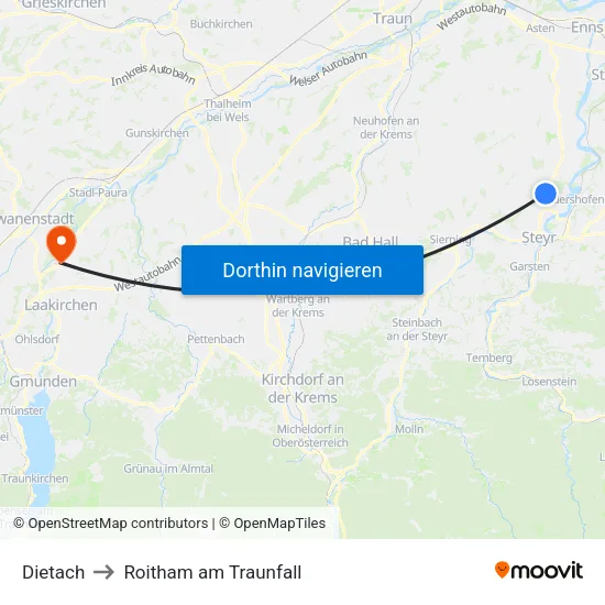 Dietach to Roitham am Traunfall map