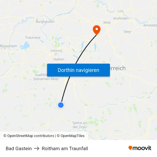 Bad Gastein to Roitham am Traunfall map